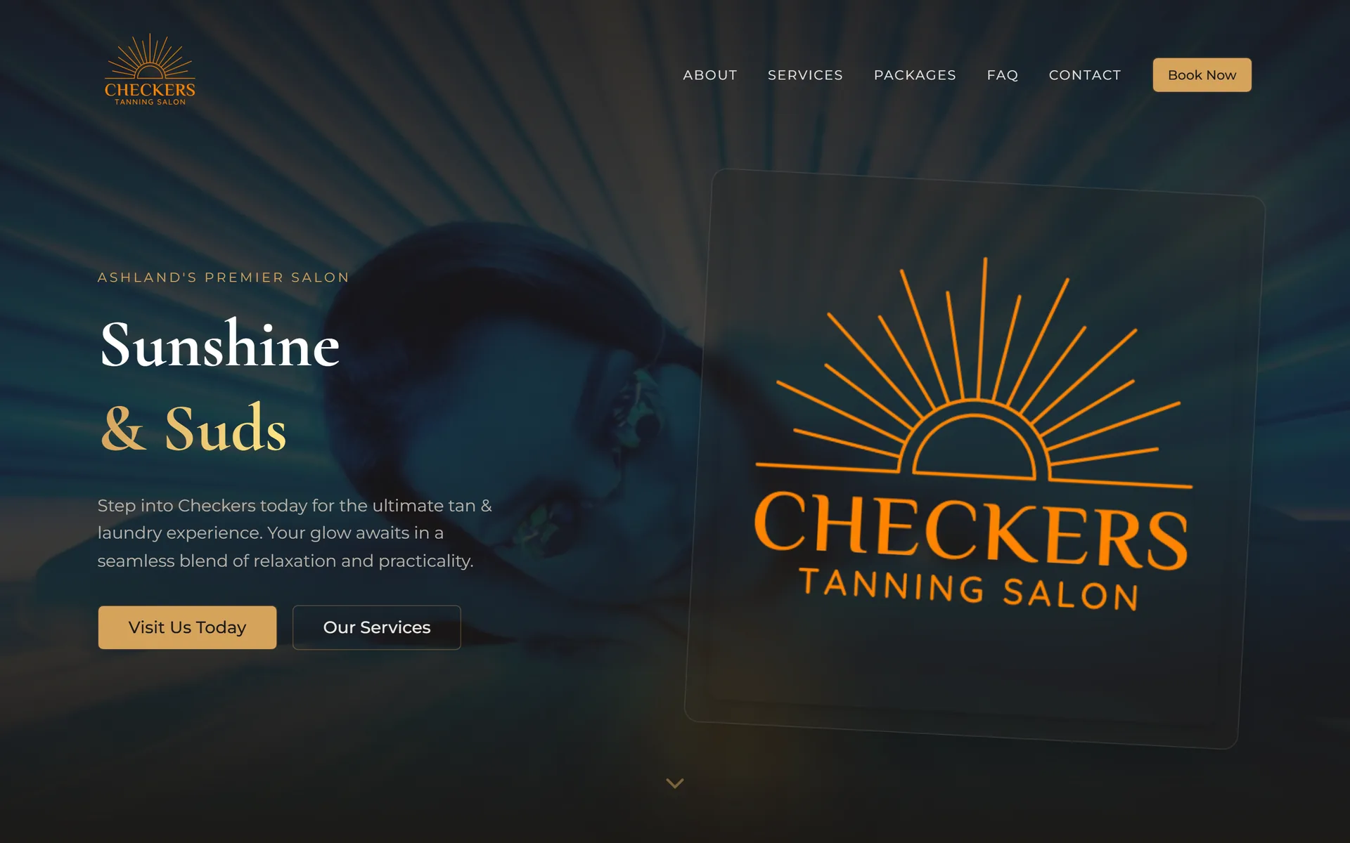 Checkers Tanning Salon & Laundromat website on a desktop screen