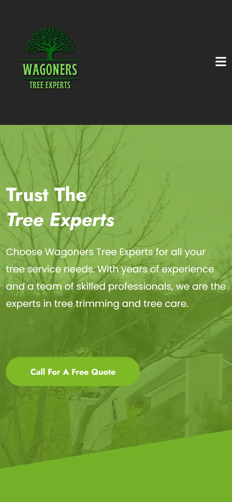 Wagoners Tree Experts website on a phone